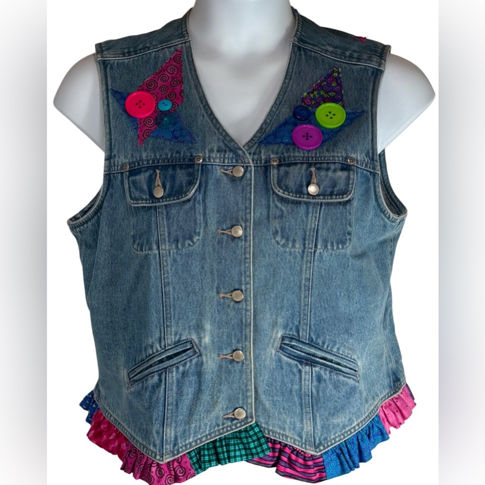 Custom Upcycled Denim Vest Boho Festival Cottagecore